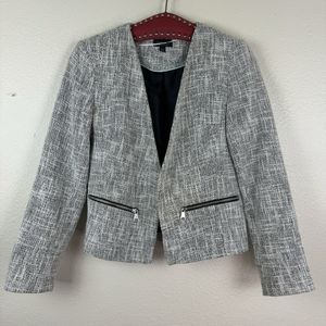 Topshop Cropped Tweed Blazer Open Front Black White 4